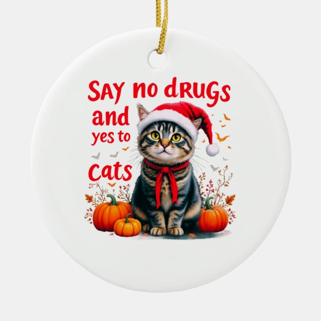 Décoration En Céramique Dites non à la drogue et oui aux chats une parfait (Devant)