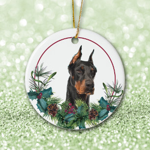 Décoration En Céramique Doberman Pinscher À feuillage persistant Berry Wre