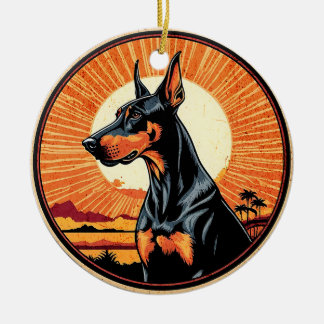 Décoration En Céramique Doberman Pinscher Rétro Coucher de Soleil Amoureux
