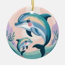 Décoration En Céramique Dolphin Mom and Baby