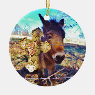 Décoration En Céramique Donkey avec croix Rose