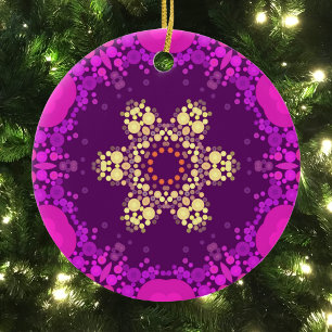 Décoration En Céramique Dot Mandala Flower rose et jaune