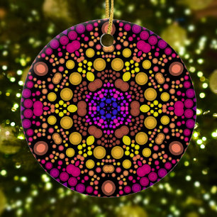 Décoration En Céramique Dot Mandala Flower violet et jaune