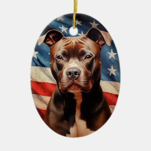 Décoration En Céramique Drapeau américain Pit Bull Terrier