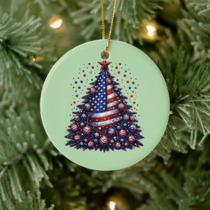 Décoration En Céramique Drapeau américain sapin de Noël Art patriotique