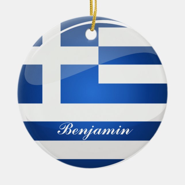 Décoration En Céramique Drapeau de la Grèce ronde brillante (Devant)