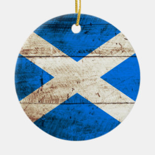Décoration En Céramique Drapeau de l'Ecosse sur le vieux grain en bois