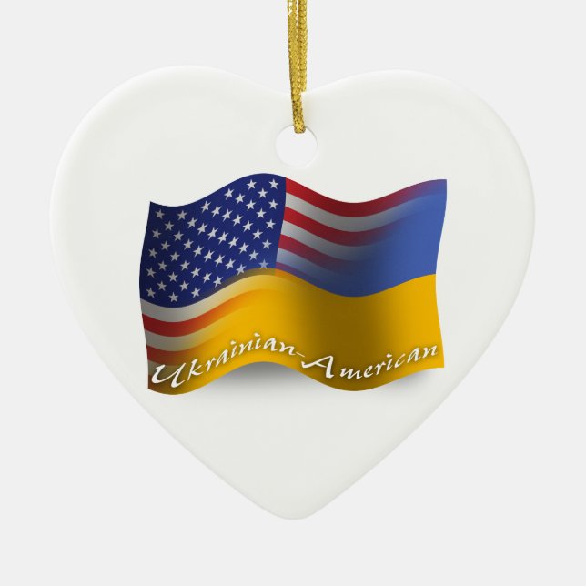 Décoration En Céramique Drapeau de ondulation Ukrainien-Américain (Devant)