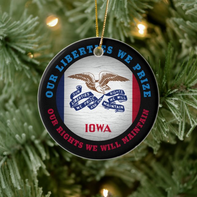 DÉCORATION EN CÉRAMIQUE DRAPEAU D'ÉTAT IOWA HAWKEYE (Arbre)