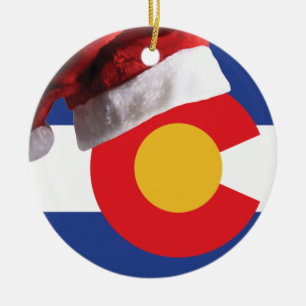 Décoration En Céramique Drapeau du Colorado avec Santa Hat