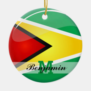 Décoration En Céramique Drapeau guyanais rond brillant