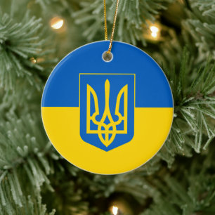 Décoration En Céramique Drapeau ukrainien avec armoiries