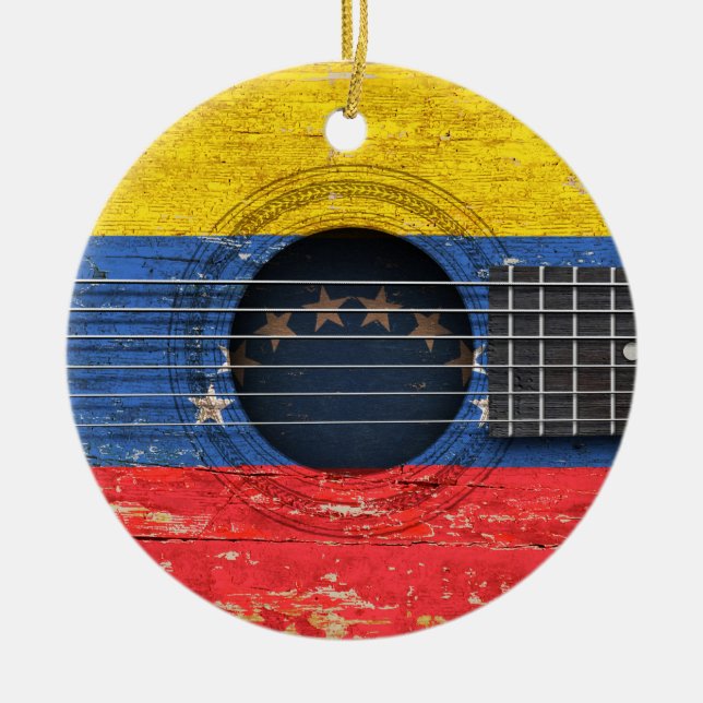 Décoration En Céramique Drapeau vénézuélien sur la vieille guitare (Devant)