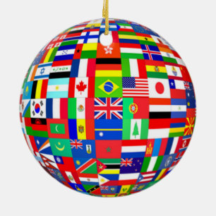 DÉCORATION EN CÉRAMIQUE DRAPEAUX DU MONDE D'ORNEMENT D'ARBRE DE NOËL