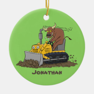 Décoration En Céramique Drôle bulldozer de conduite de taureaux