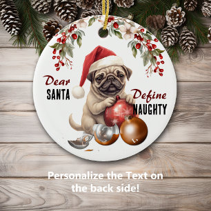Décoration En Céramique Drôle Chien Carlin Définir Naughty Noël