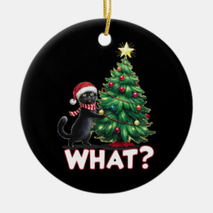 Décoration En Céramique Drôle de chat noir sur l'arbre de Noël de Noël