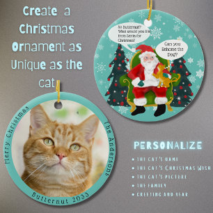 Décoration En Céramique Drôle Orange Chat Visites Père Noël Custom Christm