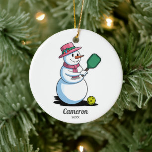 Décoration En Céramique Drôle Pickleball SnowWoman Ajouter photo et texte