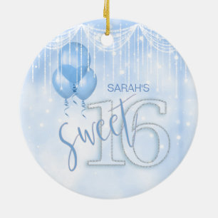 Décoration En Céramique Éclairage à cordes et ballons Sweet 16 Lt. Blue ID