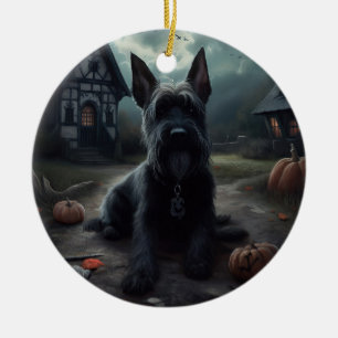 Décoration En Céramique Ecosse Terrier Citrouille Halloween effrayant