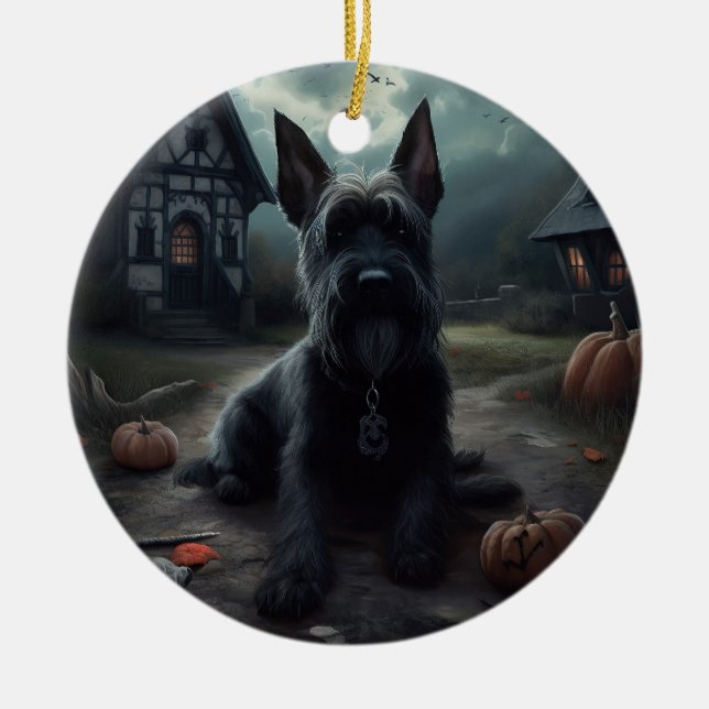 Décoration En Céramique Ecosse Terrier Citrouille Halloween effrayant (Devant)