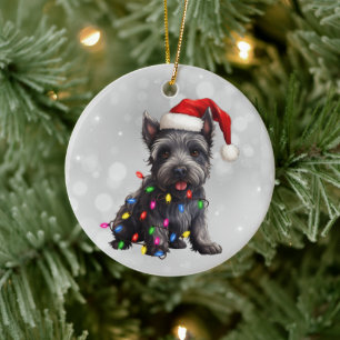Décoration En Céramique Ecosse Terrier Puppy Christmas Lights