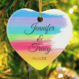 Décoration En Céramique Elégant arc-en-ciel personnalisé LGBT Couple photo