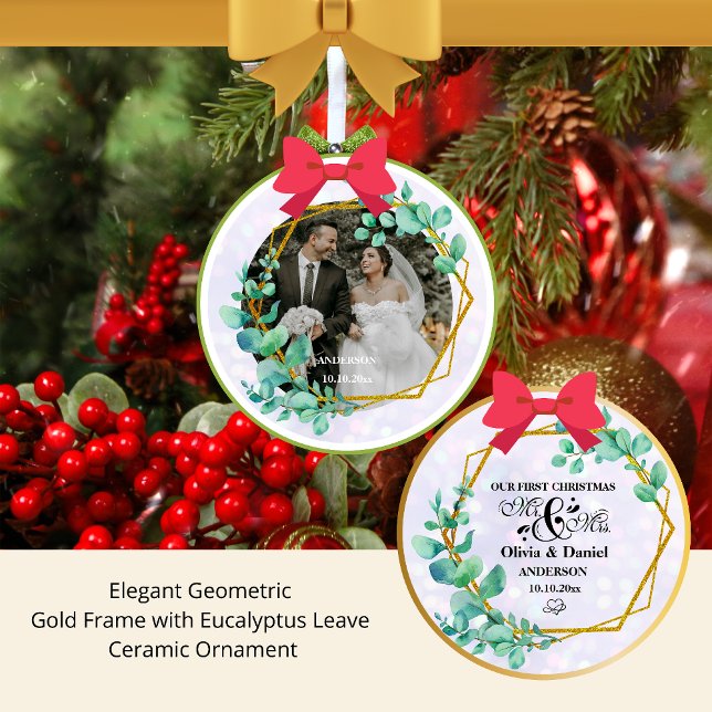 Décoration En Céramique Elégant cadre géométrique or avec Eucalyptus Leave (Créateur téléchargé)