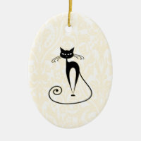 Élégant damas de chat noir vintage