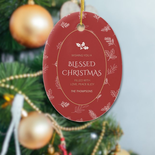 Décoration En Céramique Élégant Feuille d'hiver blanc rouge MIstletoe (Créateur téléchargé)