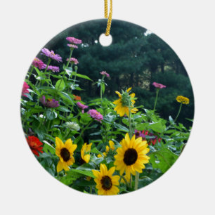 Décoration En Céramique Elégant jardin fleuri tournesols zinnias marguerit