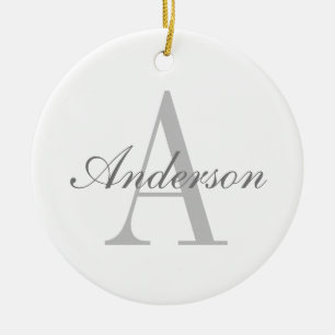 Décoration En Céramique Élégant Monogramme blanc et gris