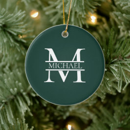Décoration En Céramique Élégant Monogramme et nom Emerald Green Personnali