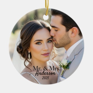 Décoration En Céramique Elegant Mr & Mrs Custom Wedding Photo Monogram