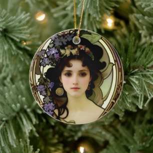 Décoration En Céramique Elégant Mucha Style Portrait d'une belle femme