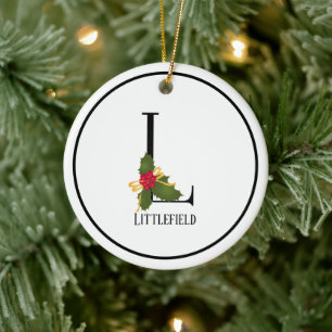 Décoration En Céramique Élégant Noël Holly Monogramme Lettre L