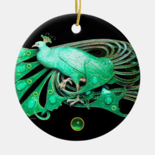DÉCORATION EN CÉRAMIQUE ELÉGANT PEACOCK EN JADE VERT