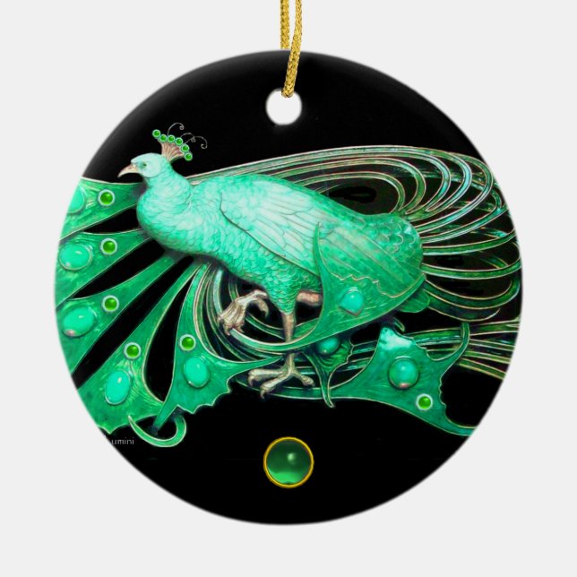 DÉCORATION EN CÉRAMIQUE ELÉGANT PEACOCK EN JADE VERT (Devant)