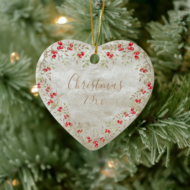 Décoration En Céramique Elégante aquarelle Noël Script Année Coeur (Arbre)