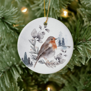 Décoration En Céramique Elégante aquarelle Winter American Robin