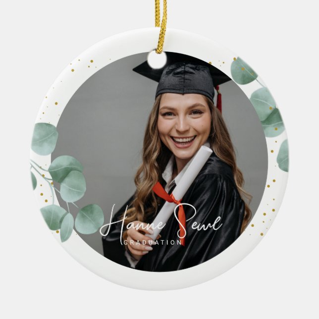 Décoration En Céramique Élégante calligraphie verte | Graduation photo (Devant)