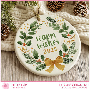 Décoration En Céramique Élégante couronne de Noël personnalisable photo