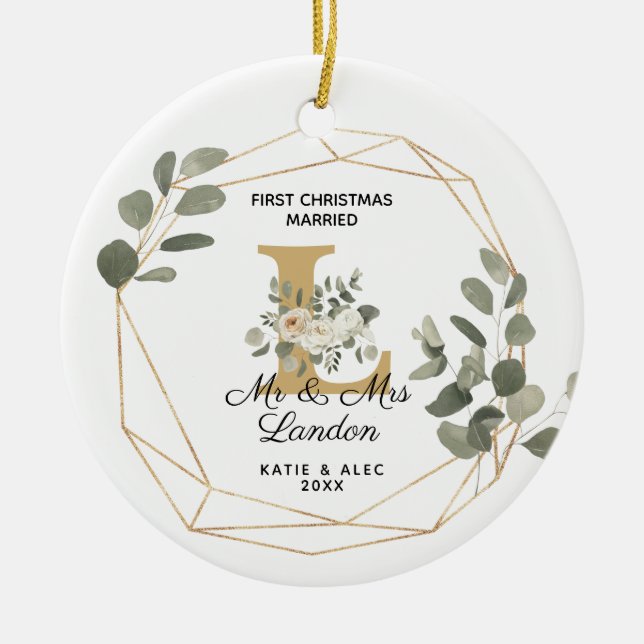 Décoration En Céramique Élégante verdure Première Noël Mariée (Devant)