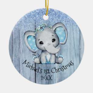 Décoration En Céramique Eléphant Bébé Bleu Cute 1er Noël