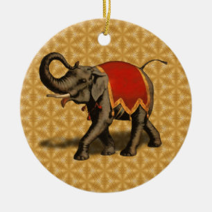 Décoration En Céramique Eléphant indien avec tissu rouge