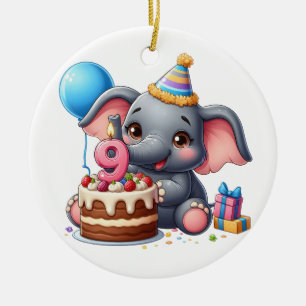Décoration En Céramique Éléphant Mignon 9ème Anniversaire