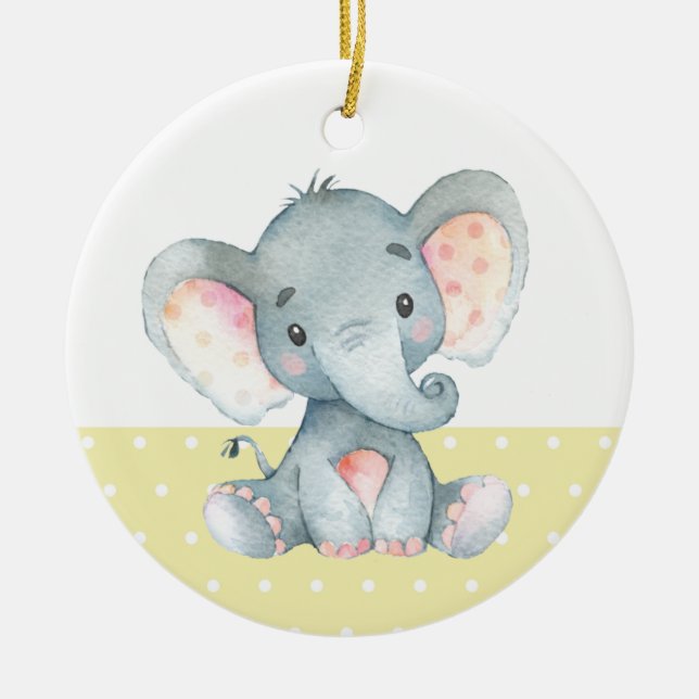 Décoration En Céramique Eléphant mignon Baby shower Jaune (Devant)