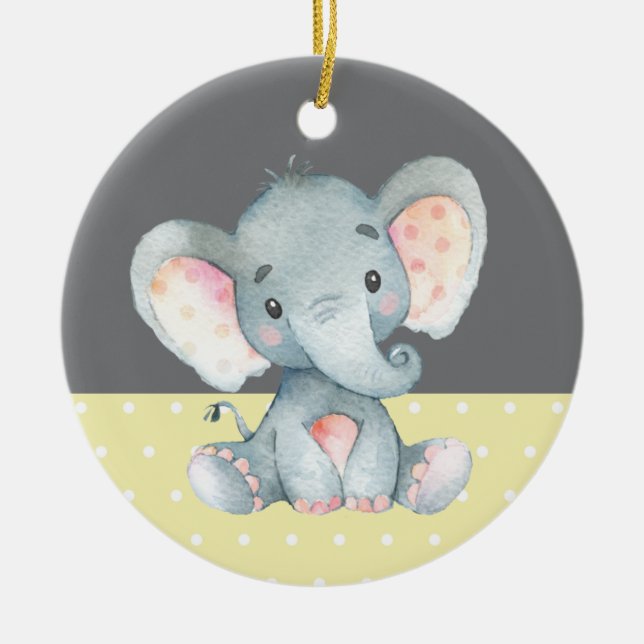 Décoration En Céramique Eléphant mignon Baby shower Jaune (Devant)