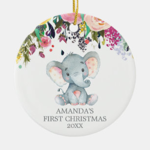 Décoration En Céramique Eléphant mignon fille bébé premier rose de Noël